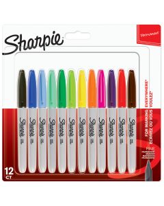Sharpie Permanent Markers - Fine Tip - Assorted Colours - Pack of 12